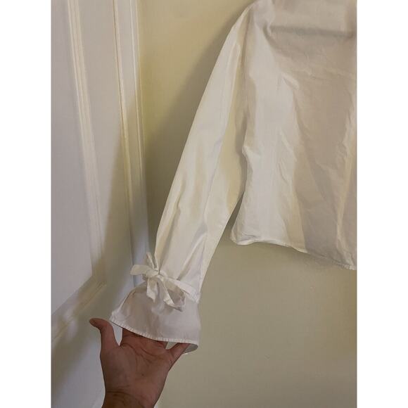Aritzia Top Women's Small White Wilfred Long Sleeves Wrist Tie Cropped Button Up - Picture 4 of 7